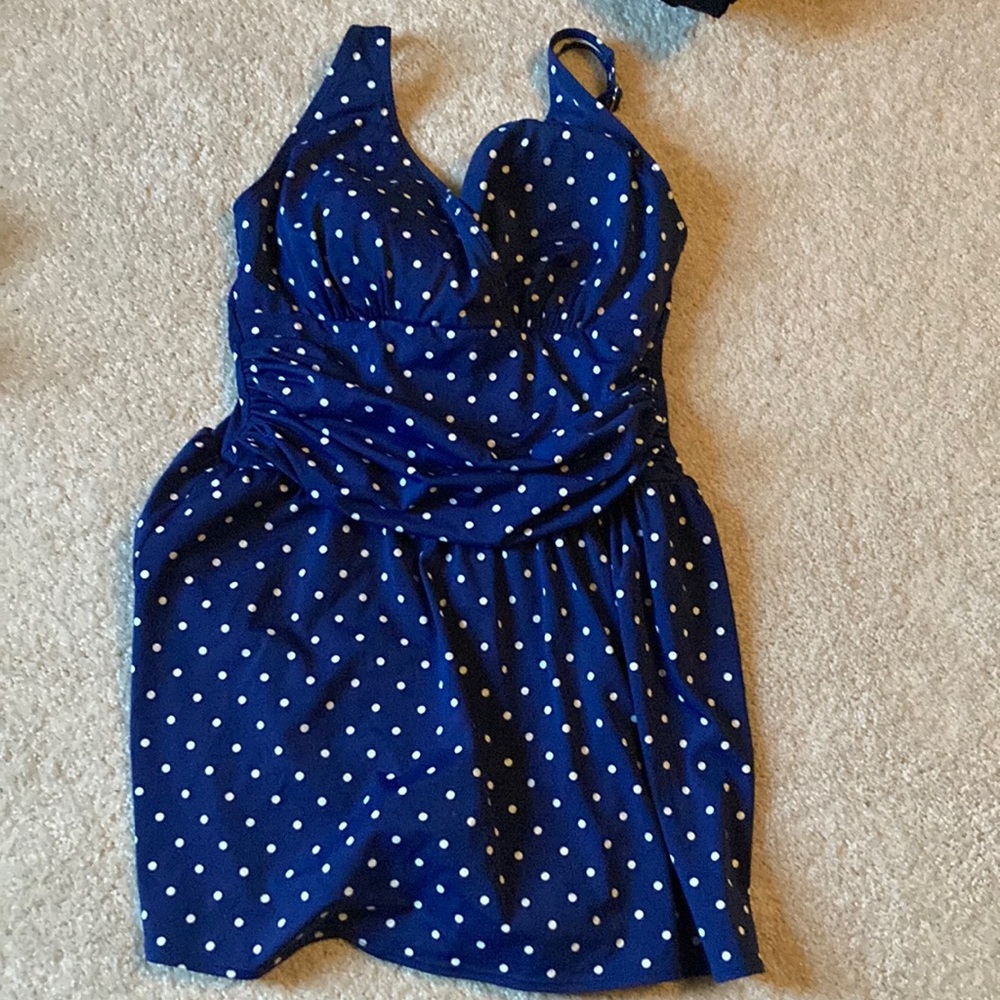 Swimsuit very comfortable blue with white polkadots